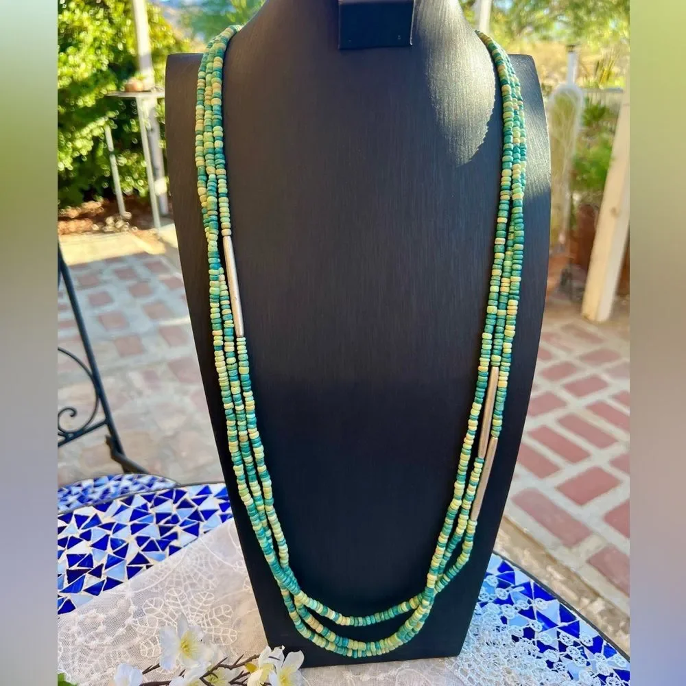 Vintage Liz Claiborne Turquoise Heshi Multi-strand Beaded Necklace 44.5”